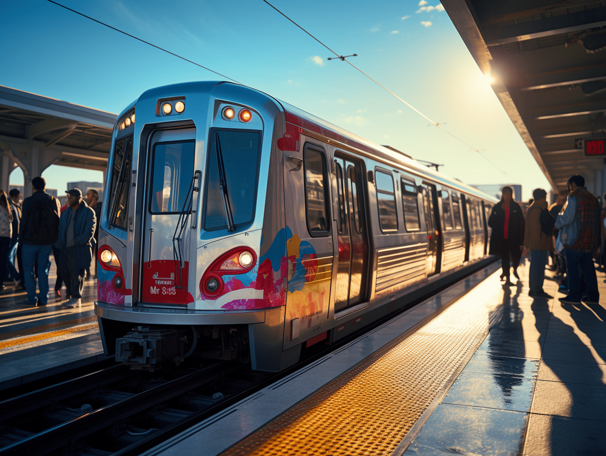 Vue dynamique d'un train sur la ligne C du métro en milieu urbain