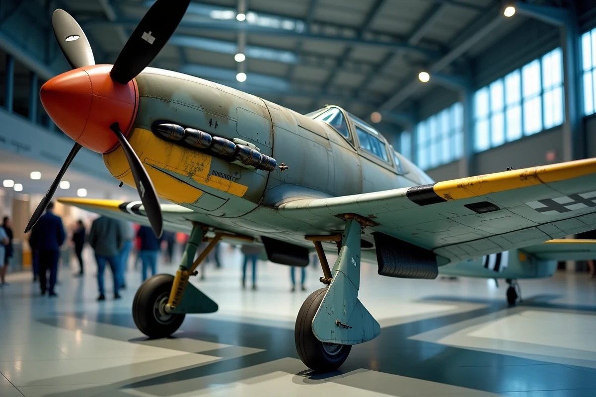 Messerschmitt Bf 109 G authentique exposé dans un musée de l'aviation avec camouflage d'époque et marquages Luftwaffe originaux