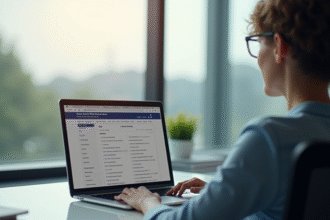 Personne travaillant sur un bureau lumineux avec un laptop