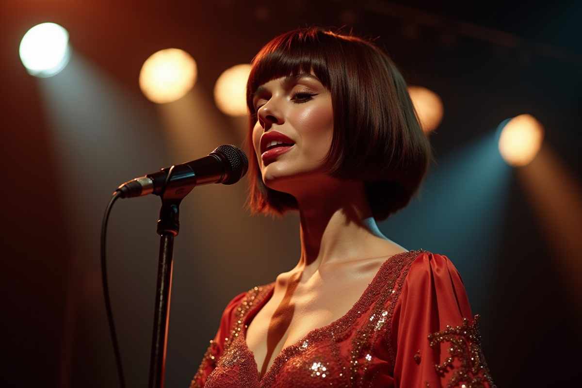 Chanteuse française des années 70 en performance passionnee