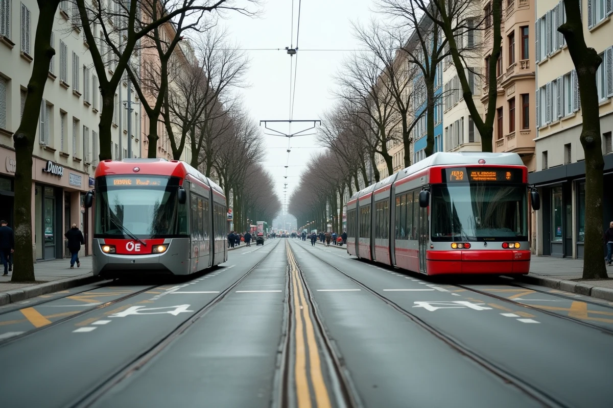 Correspondance entre tram et bus urbain à un arrêt multimodal de Grenoble