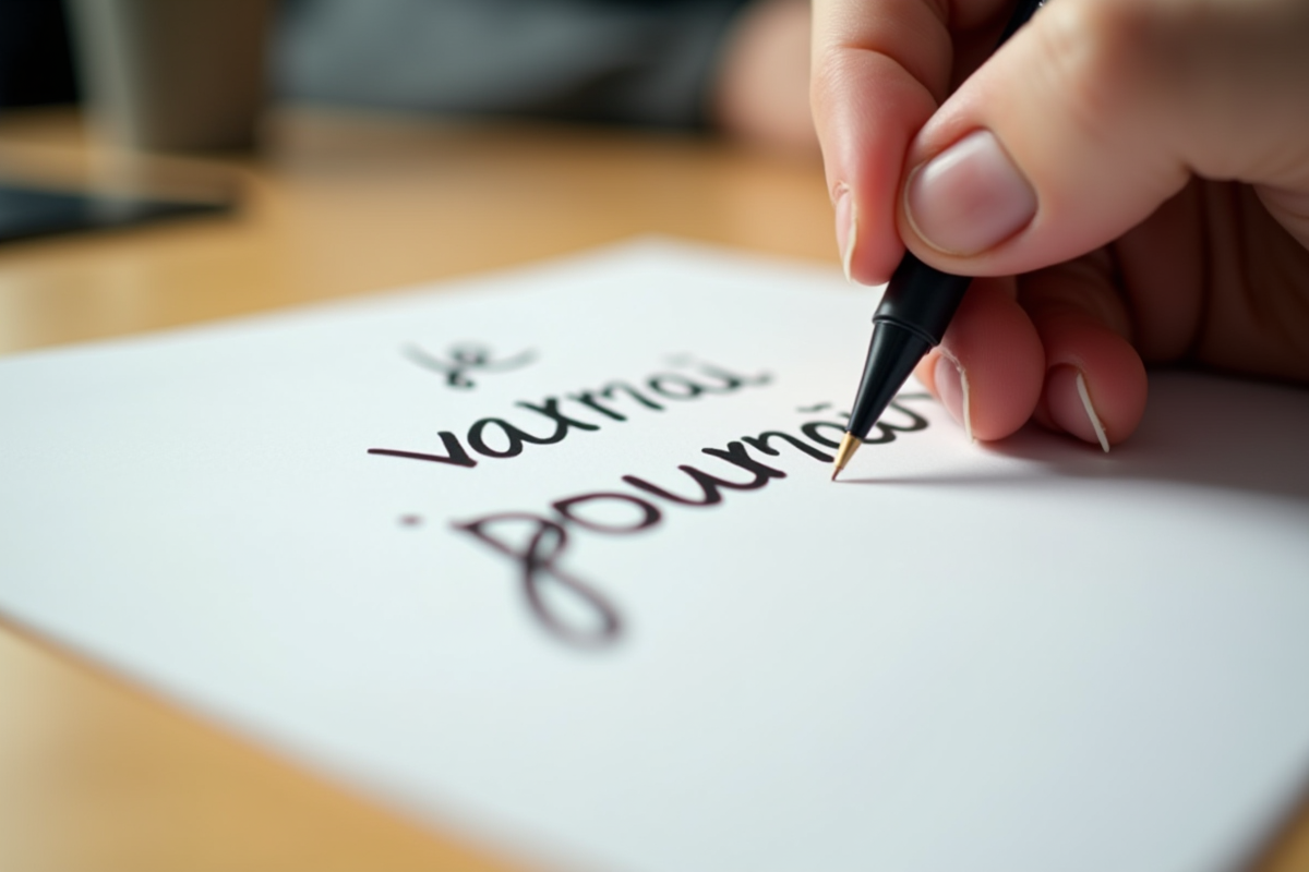 Main écrivant je pourrai et je pourrais sur papier blanc