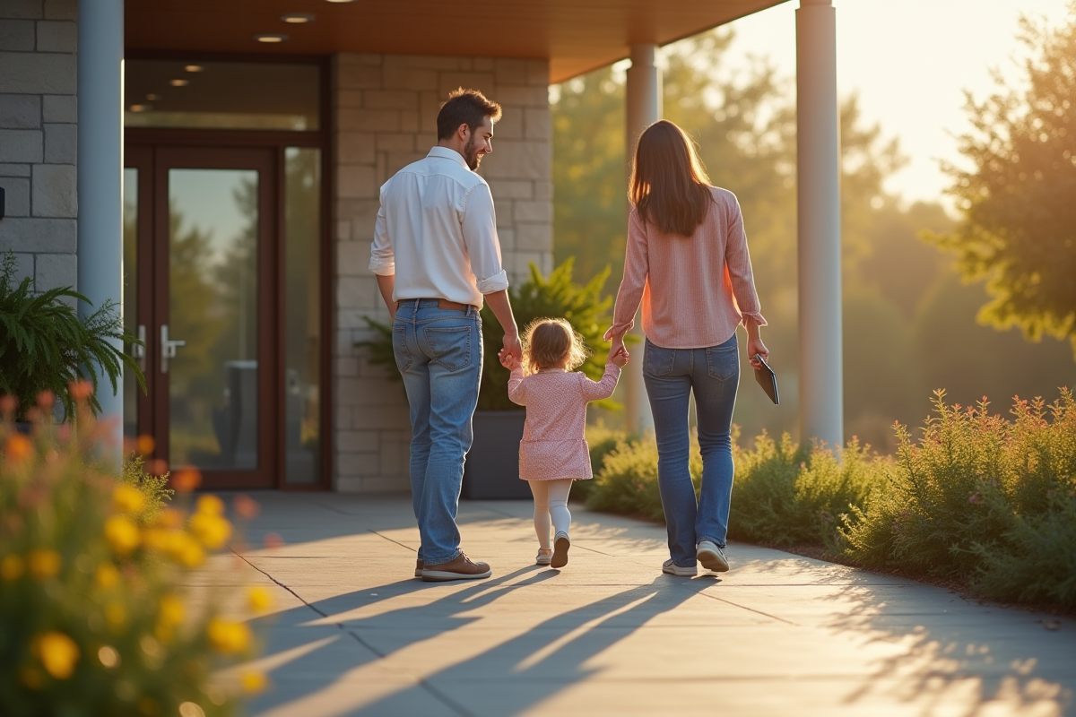 Enfant souriant déposé à la garderie par ses parents