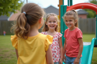 Trois enfants rient dans un parc en été
