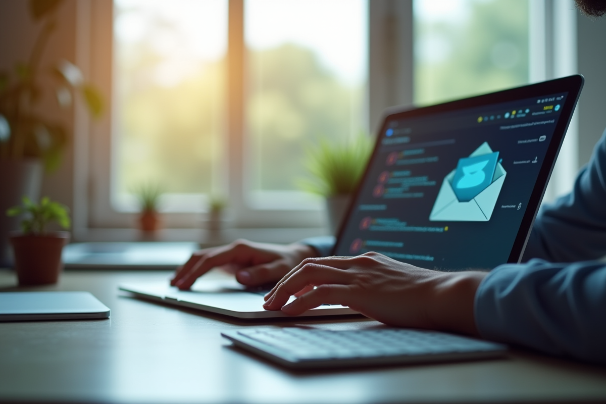 Espace de travail professionnel avec personne utilisant un ordinateur portable