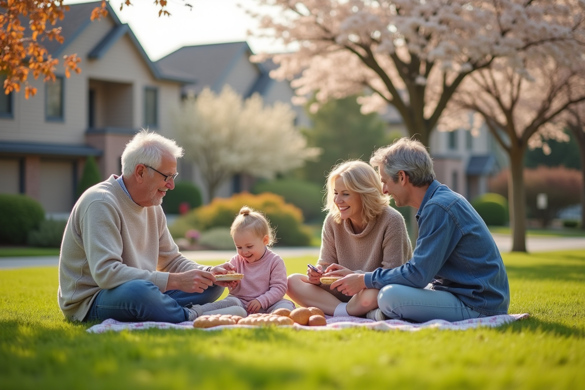 Famille profitant d un pique-nique dans un parc résidentiel