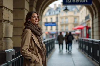 Jeune femme devant une station de métro parisienne