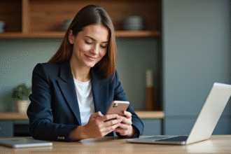 Jeune femme utilisant son smartphone pour transférer de l'argent
