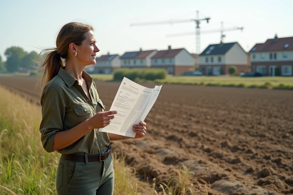 Femme en extérieur regardant des maisons en construction dans la zone rurale