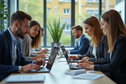 Groupe de professionnels collaborant dans un bureau lumineux à Bonneuil