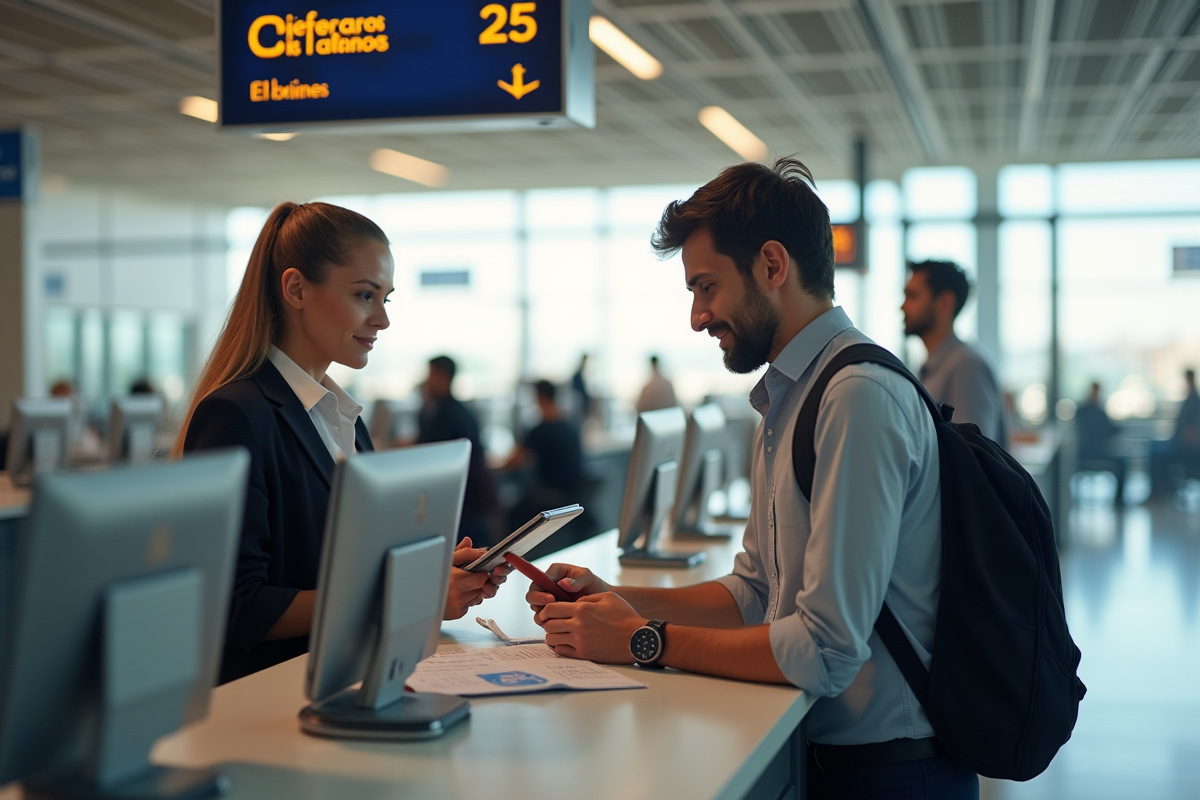 Agent d Air Algérie aidant un passager au comptoir