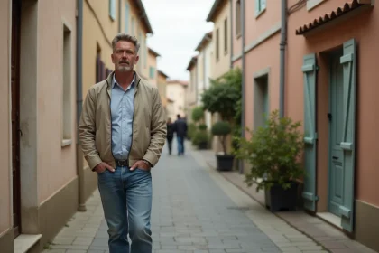 Homme d'âge moyen dans un quartier résidentiel calme