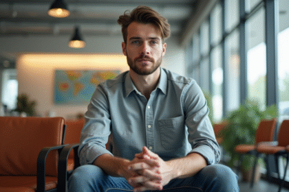 Jeune homme assis dans une agence d'emploi moderne