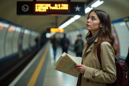 Jeune femme avec carte dans le métro parisien