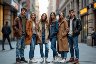 Groupe de jeunes adultes en mode urbaine dans la ville