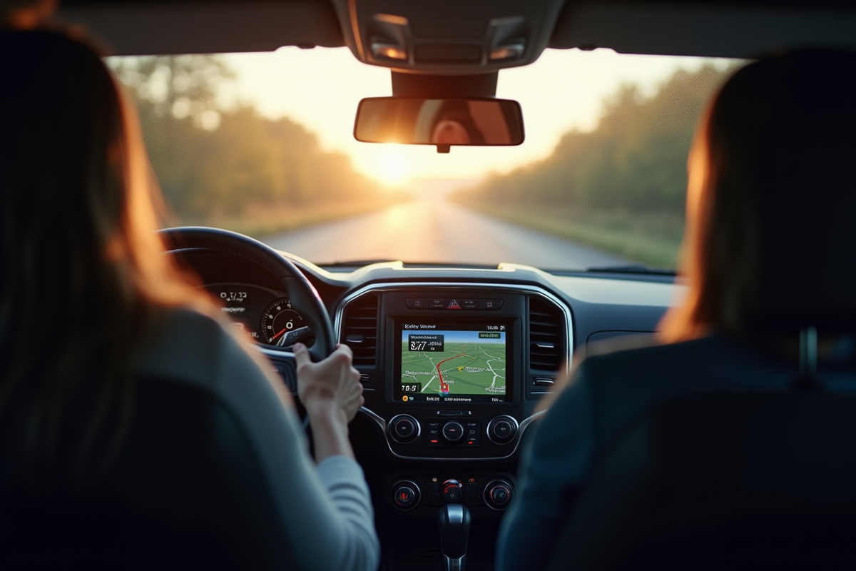Ecran GPS dans l intérieur d une voiture avec itinéraires alternatifs